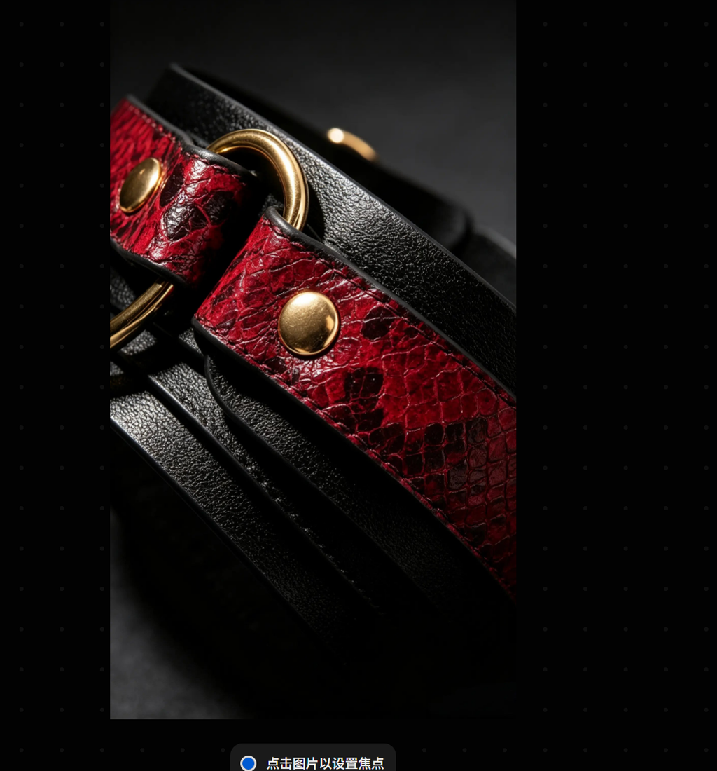 Close-up of serpent-scale texture and gold hardware detail on COVENANT choker